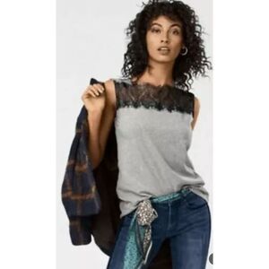 CAbi lace tee gray & black style #3815 sz XL